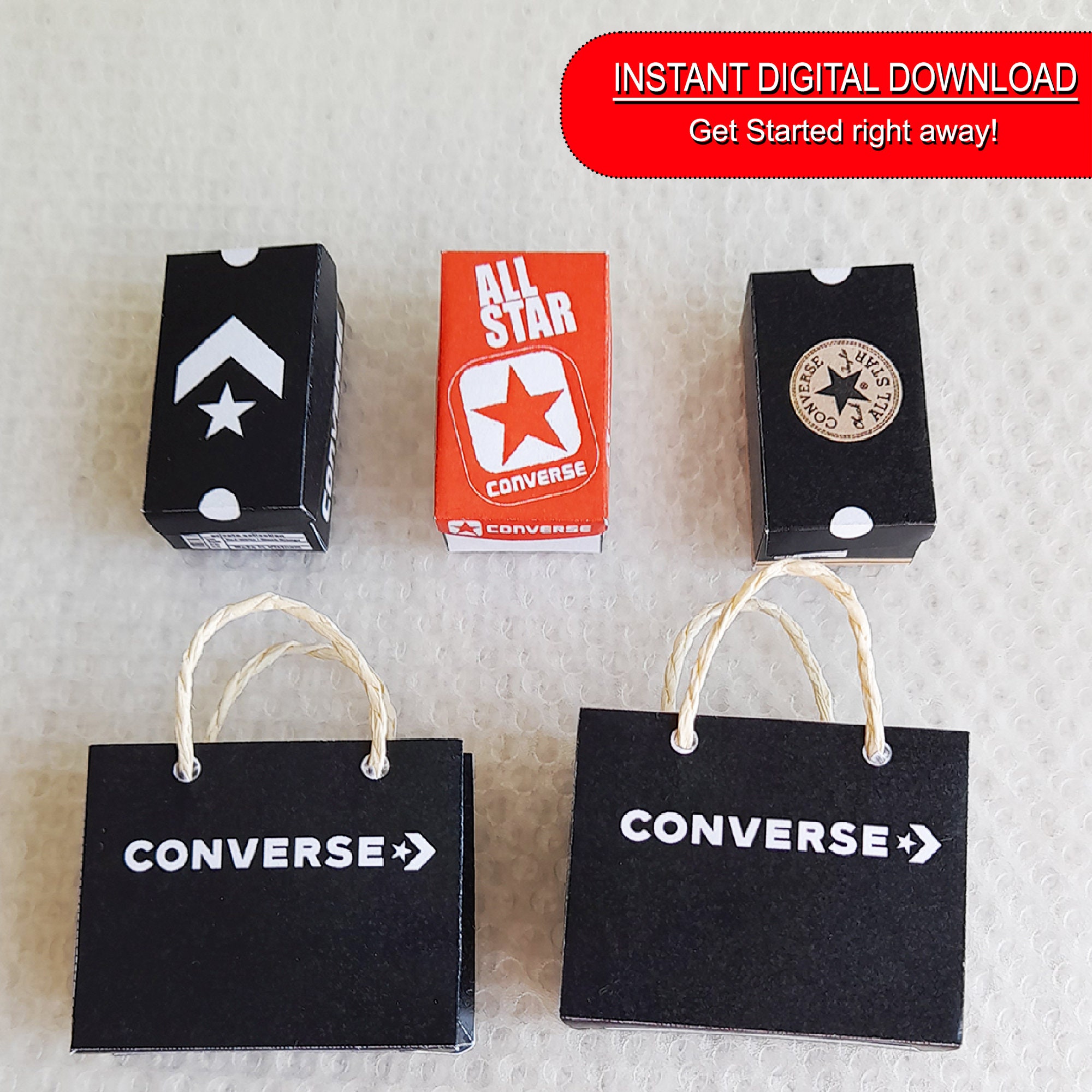 Miniature Shoe Box &amp; Paper Bag Set Template 5 Pieces Miniature Sneaker ...