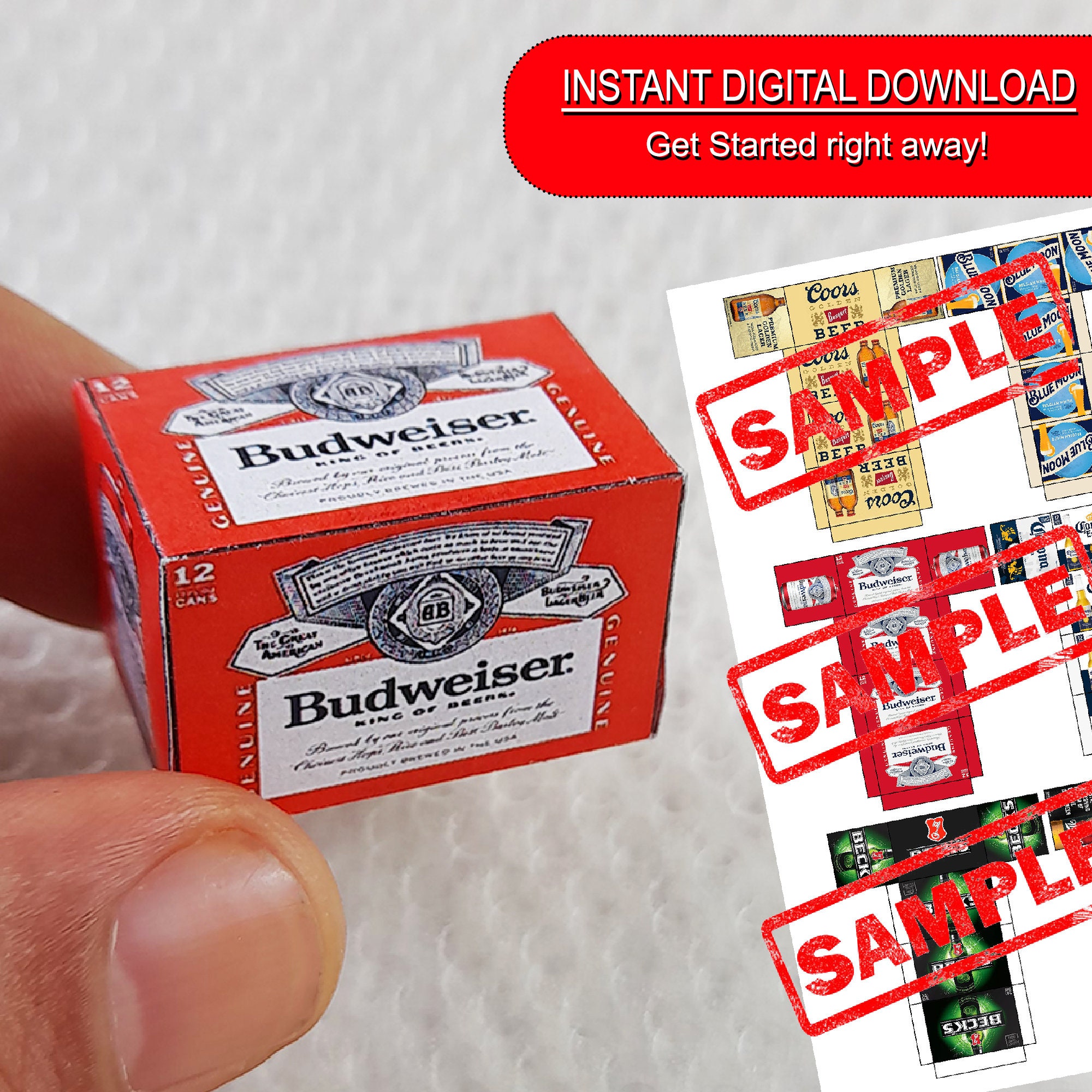 Miniature Grocery Beer &amp; Drink Box Set Template 6 Pieces of Groceries ...