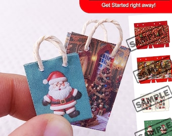 6 Printable Miniature Christmas Bag Miniature | Christmas Gift Bag Template DIGITAL DOWNLOAD FILE