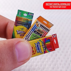 7 stijl mini terug naar school itemsjabloon - miniatuur gekleurde pennen en kleurpotloden DIGITALE DOWNLOAD