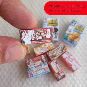 11 Pieces Miniature Holiday & Christmas Concept Grocery Box Digital Printable Miniature Templates Mini Food Box little Debbie Food box