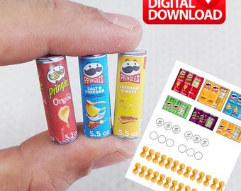 6 Style DIY Miniature Pringles Potato Chips - Packages Printable Miniature Download Templates