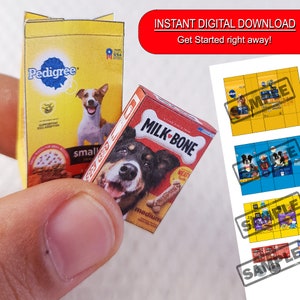Miniatur Hundefutter Set 10 Stück Mini Hundefutter Packmittel Vorlage | Druckbare Miniaturen DIGITAL DOWNLOAD