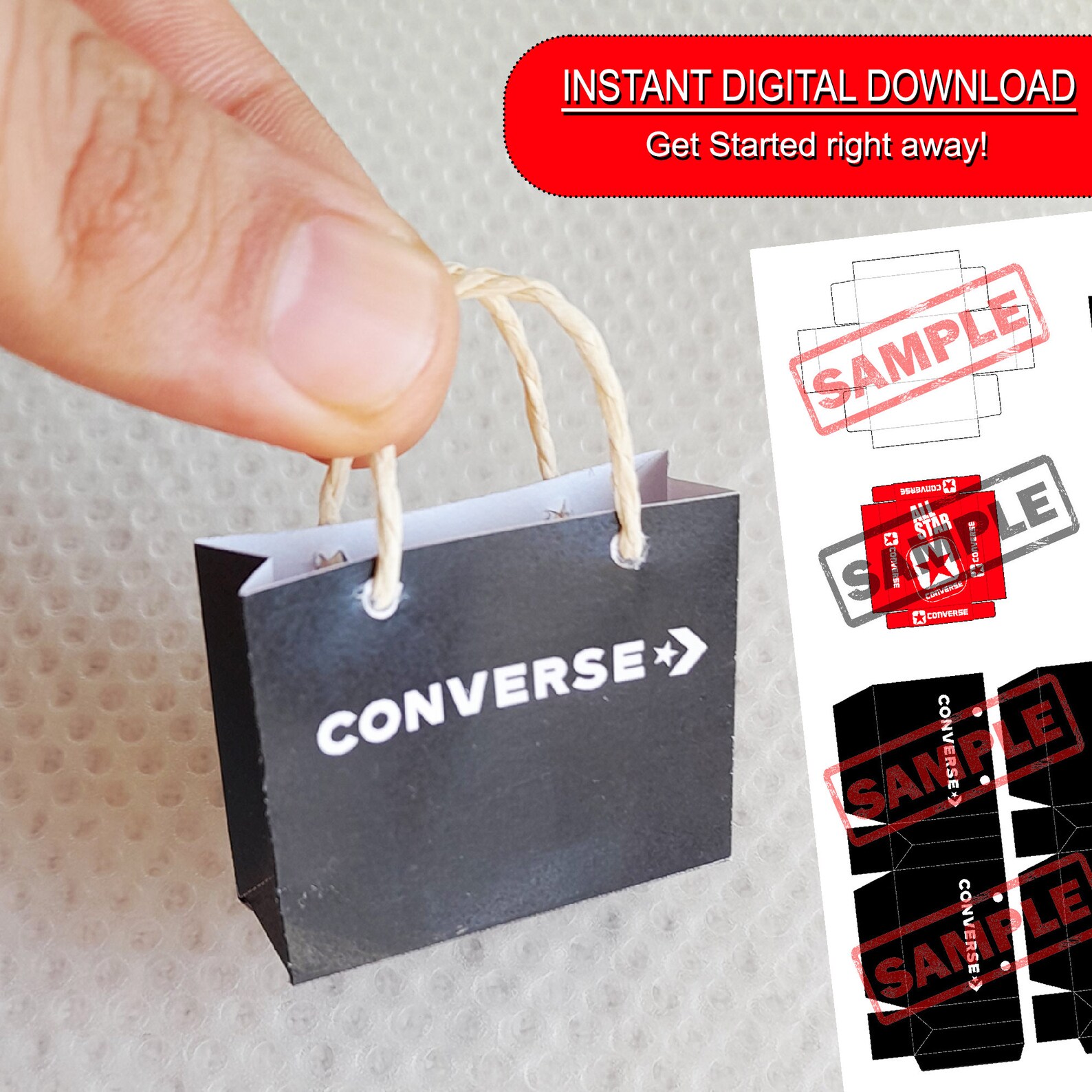 Miniature Shoe Box & Paper Bag Set Template 5 Pieces Miniature Sneaker ...