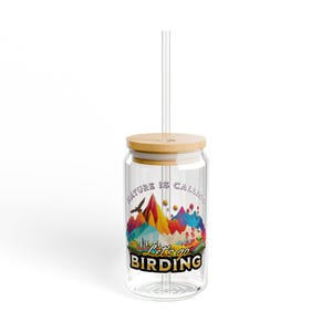 Copo de vidro com tampa de bambu The Nerdy Birder Let's Go Birding de 16 onças