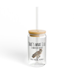 Copo de vidro com tampa de bambu The Nerdy Birder Owl Watchers de 16 oz