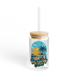 Copo de vidro com tampa de bambu The Nerdy Birder Birding Vibes de 16 oz