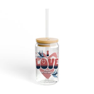 The Nerdy Birder I Love Birdwatching Copo de vidro de 16 onças com tampa de bambu