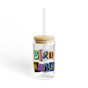 Copo de vidro com tampa de bambu The Nerdy Birder Bird Nerd de 16 onças