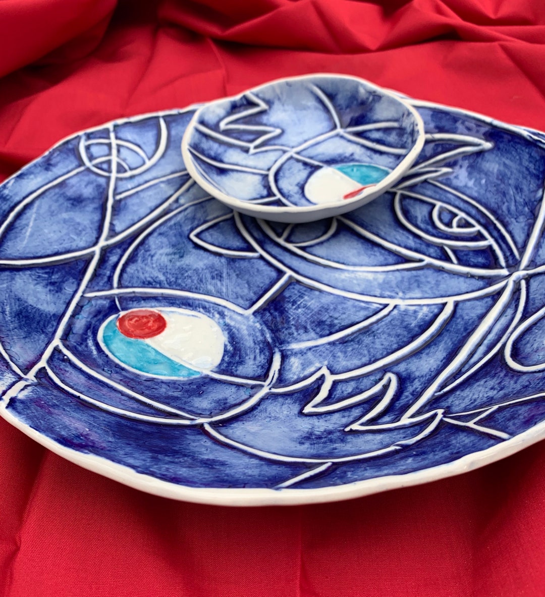 Large Round Ceramic Serving Bowl With Dipping Bowl Etsy Australia