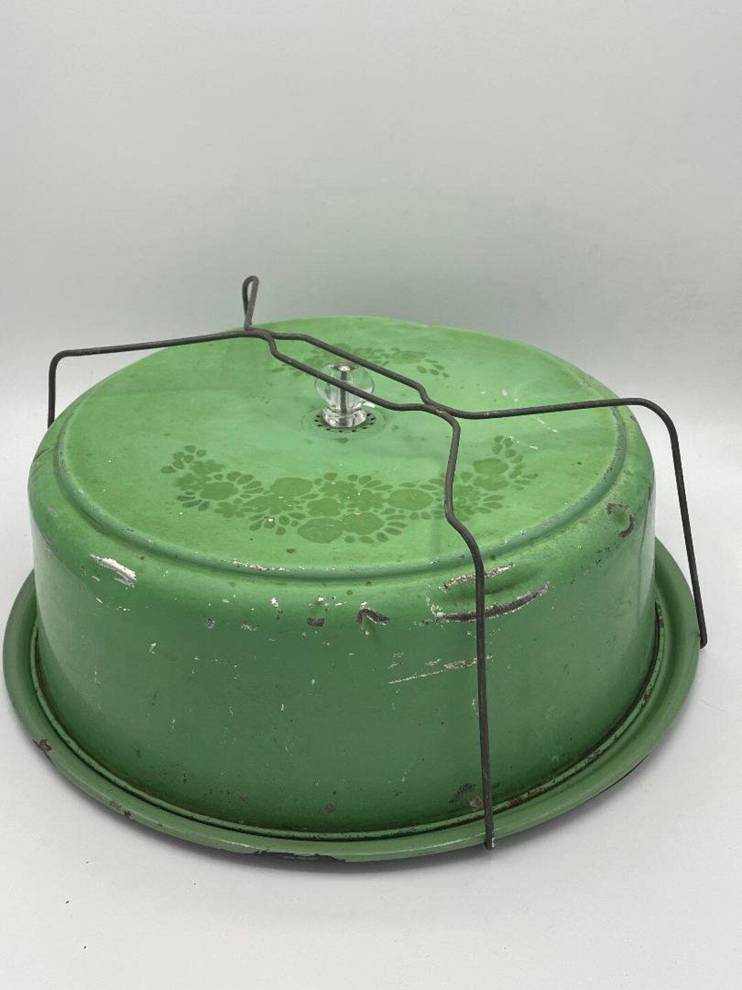 Vintage Shabby Chic Metal Cake/pie Carrier Green With Glass Etsy