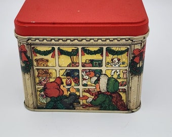 Christmas Window Shopping Children Toy Store 4&quot; Vintage Gift Tin Box