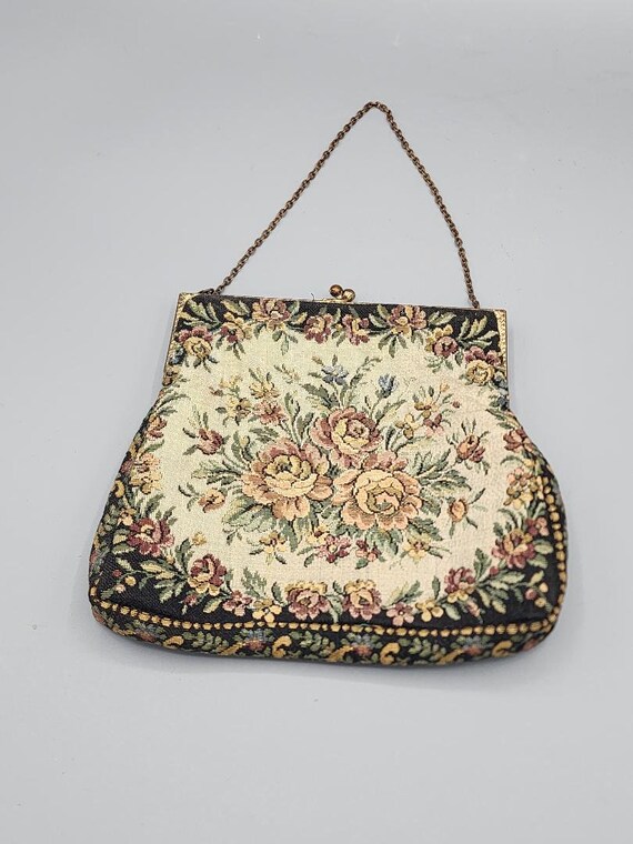 Antique 1930's Floral Needlepoint Tapestry Purse-… - image 3