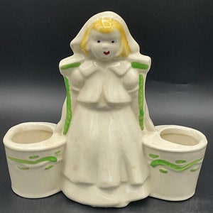 Vintage Dutch Girl With Water Buckets Ceramic Planter Figurine