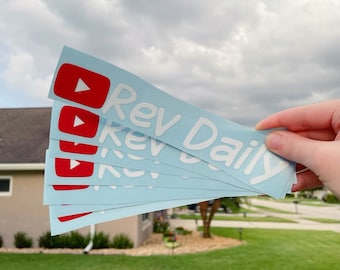 Rev Daily Youtube Car Decal - Merch - YouTube Sticker - White And Red Sticker - Small Business -