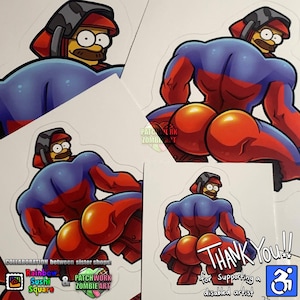 Puede incluir: Una pegatina con un personaje de dibujos animados que lleva un traje rojo y azul con un casco. El personaje tiene una cara amarilla y un bigote. La pegatina está sobre un fondo blanco. El texto "THANK YOU!!" está escrito en blanco y negro en la pegatina. El texto "for supporting a disabled artist" está escrito en blanco y negro en la pegatina. La pegatina también presenta un símbolo de accesibilidad para sillas de ruedas.