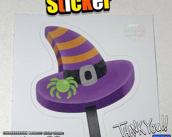 Pegatinas de helado con sombrero de bruja, troqueladas, para portátil, botellas de agua, recuerdos de Halloween, truco o trato