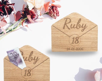 Personalised Wooden Envelope Money Holder | Custom Cash Envelope for 16th 18th 21st Birthday | Special Birthday Gift | Oak Money Gift Wallet