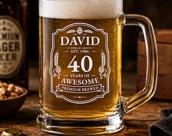 Boccale da birra personalizzato / Bicchiere da pinta inciso, regalo di compleanno
