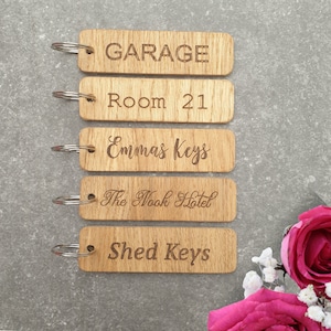 Personalised Oak Keyring, Custom Key Fob, Door, Shed Garage, Flat, Hotel, Air BnB, New Home Gift, Stocking Filler