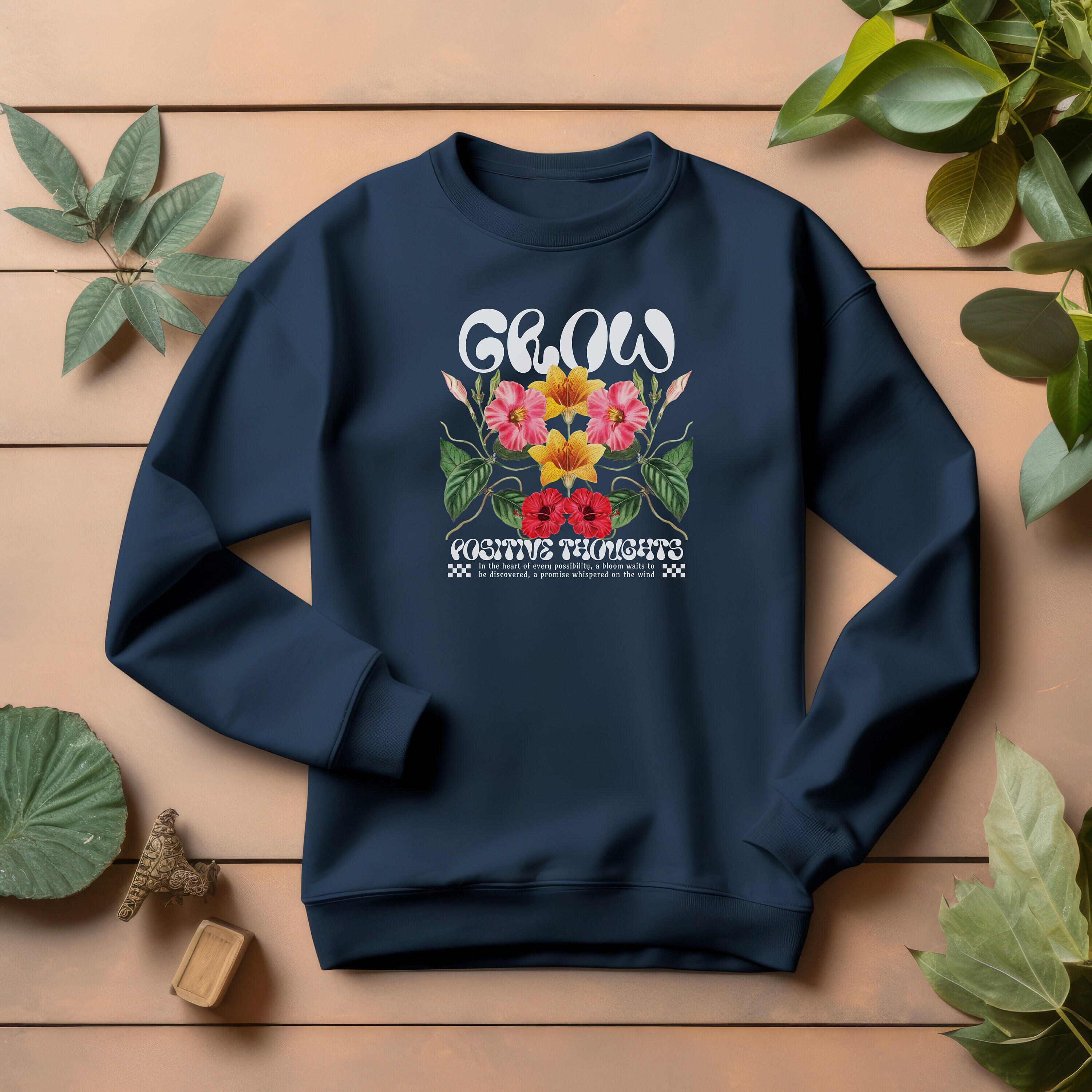 Grow Positive Thoughts Crewneck, Floral Sweatshirt Gift, Botanical Shirt,  Mental Heatlh Awareness, Smiling Flower Shirt, Plant Lover gift