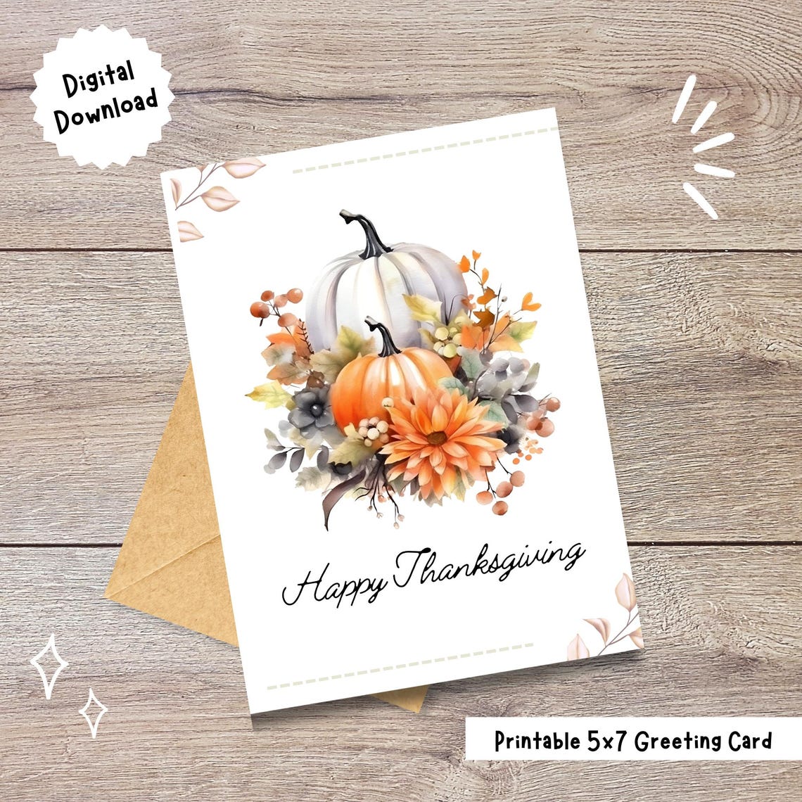 Printable Thanksgiving Card, Happy Thanksgiving, Instant Download ...