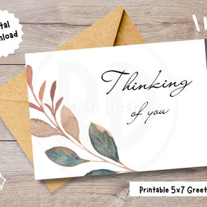 Printable Thinking of You Card, Digital Download, For Her, Sympathy Card, Floral Greeting Card, Blank Inside, Missing You, Print at Home