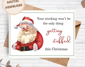 Tarjeta navideña divertida para adultos, imprimible, con humor festivo, descarga digital instantánea.