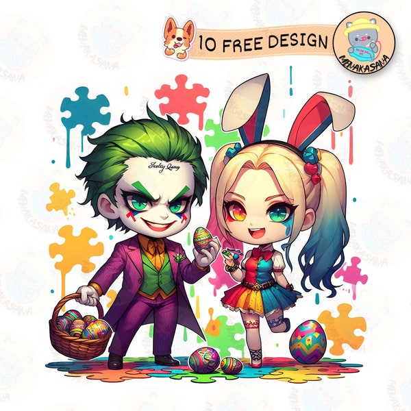 Easter Day Characters PNG, Villain Couple Movie Easter PNG, Funny Chibi Easter Png, Movie Easter Png, Digital Download