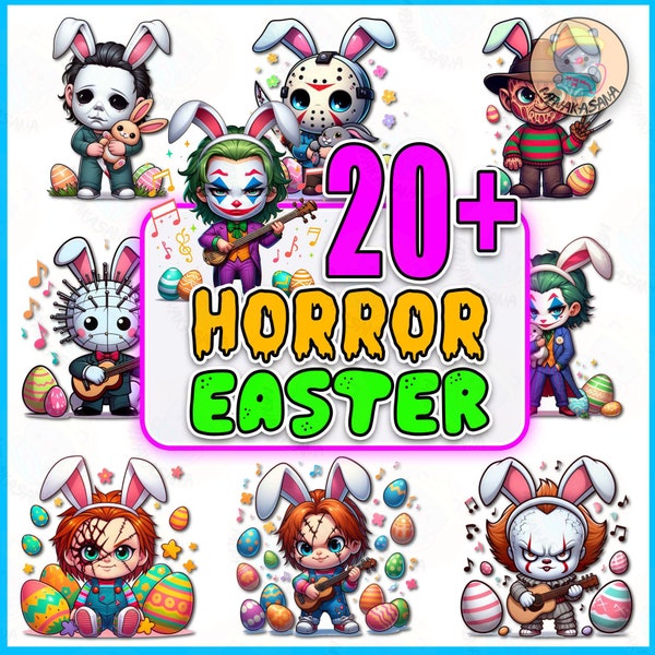 20+ Killer Easter Chibi Cartoon PNG Bundle, Horror Easter PNG Bundle, Funny Easter Png, Happy Easter Day PNG, Horror Character Bunny Png