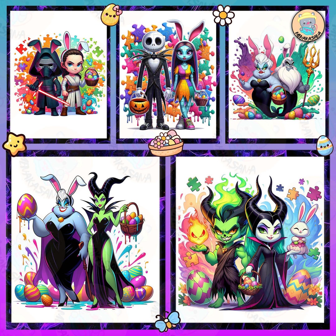 10 Villain Couple Cartoon Easter PNG Bundle, Happy Easter Day Png ...