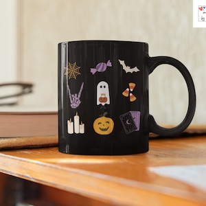 Cute Halloween Character Black Coffee Mug Cute Halloween Mug Festive Halloween Coffee Mug Pumpkin Mug Ghost Mug Fall Coffee Mug Witch Mug