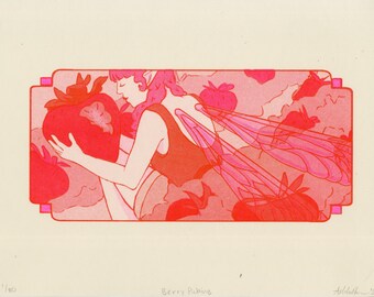 Berry Picking - Riso Print, 8.5 by 11in