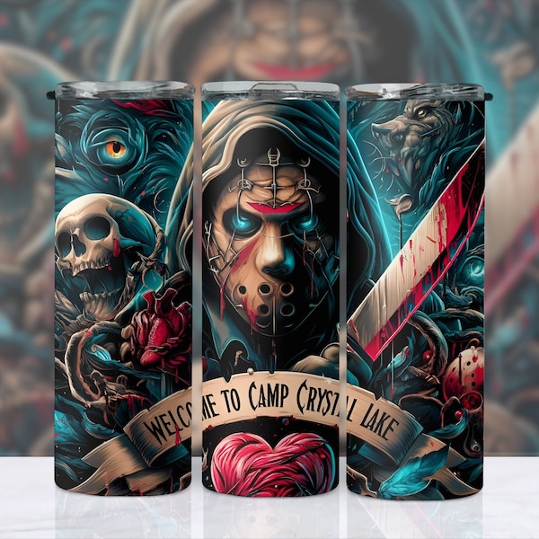 Jason Voorhees Gothic Cinematic Portrait 20oz Skinny Tumbler Wrap, Friday the 13th, Halloween, Sublimation Design, Digital Download PNG