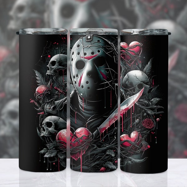 Jason Voorhees Gothic Cinematic Portrait 20oz Skinny Tumbler Wrap, Friday 13th Halloween, Sublimation Design, Instant Digital Download PNG