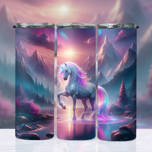 Mystical Sparkly Pretty Unicorn 20oz Skinny Tumbler Wrap, Whimsical Unicorn, Sublimation Tumbler Design, Download PNG, Tumbler PNG