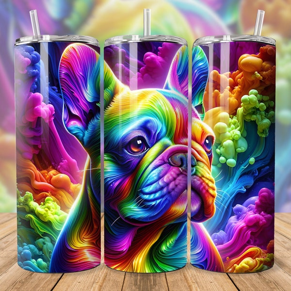 French Bulldog with Neon Colors Vibrant 20oz Skinny Tumbler Wrap, French Bulldog Lover, Sublimation Design, Instant Download PNG