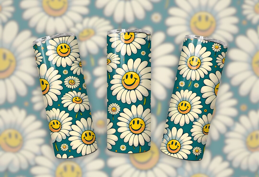 Retro Daisy and Smiley Face Pattern 20oz Skinny Tumbler Wrap, Retro ...