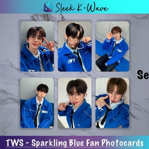 TWS - Cartes photo K-pop personnalisées bleu scintillant créées par des fans