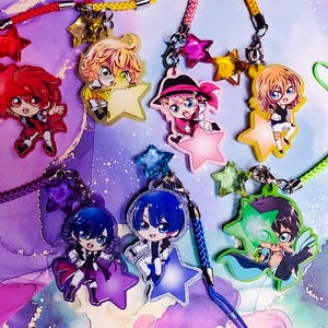 Pop Star Boys Anime Chibis | Double-Sided Acrylic Phone Charm Keychain Zipper Pull | PHYSICAL PRODUCT
