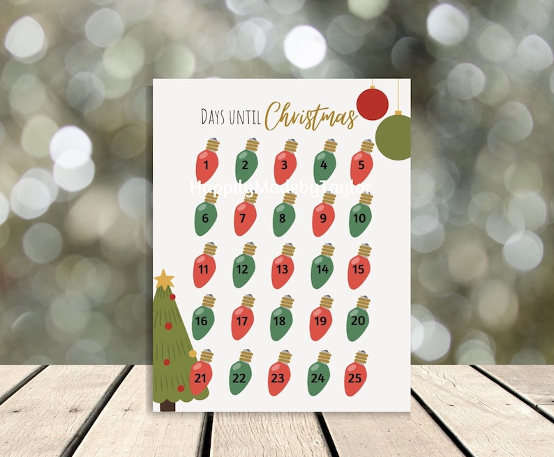 Days Until Christmas Printable Countdown to Christmas Etsy