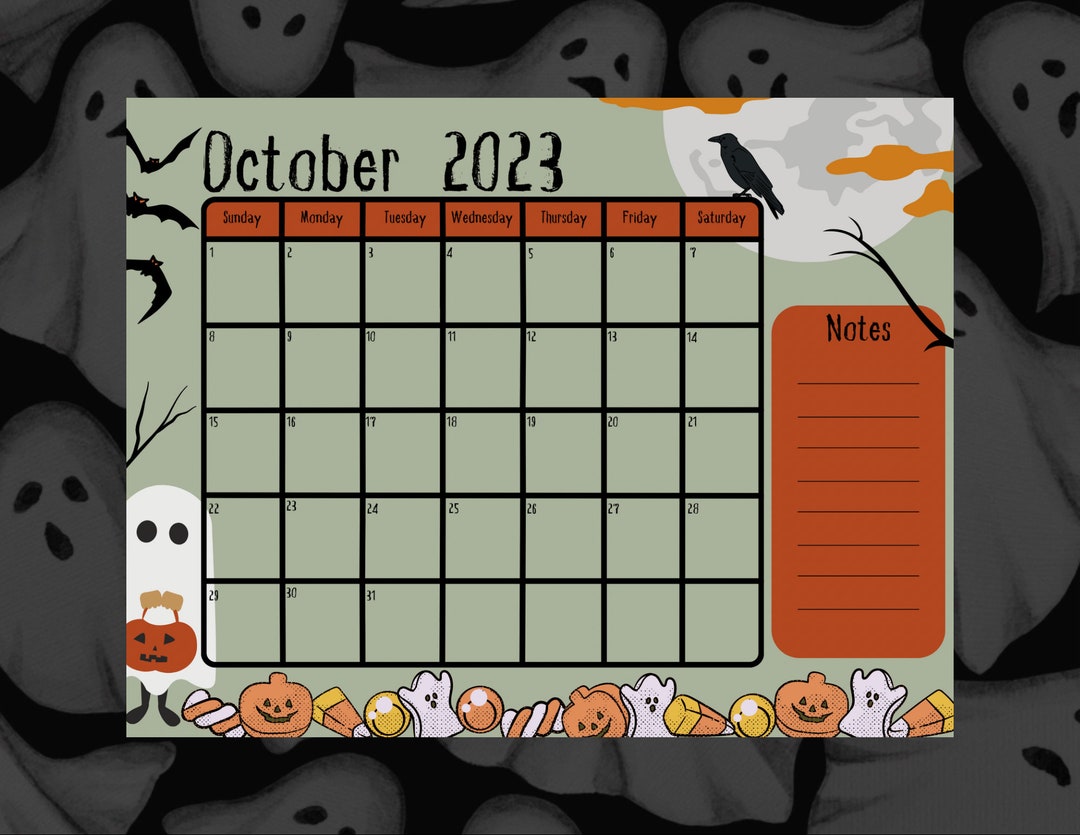 Printable Halloween Calendar Monthly Calander Printable Etsy