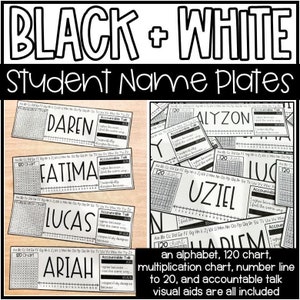 Black and White Student Name Plates | Editable | Name Tags