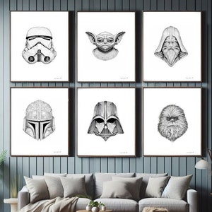 Set of 6 Star Wars A4 line drawings