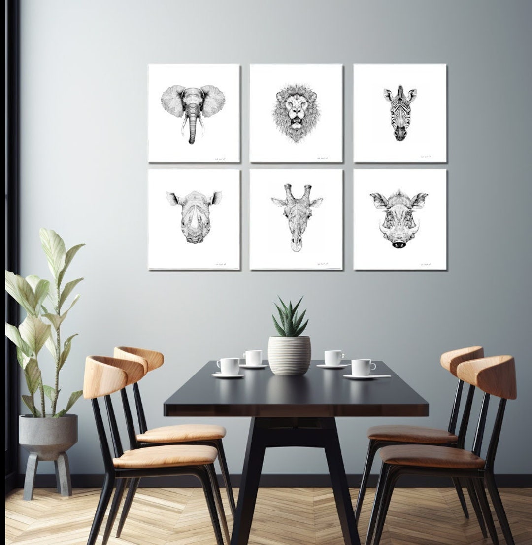 Set of 6 African Animals A4 Digital Drawings - Etsy