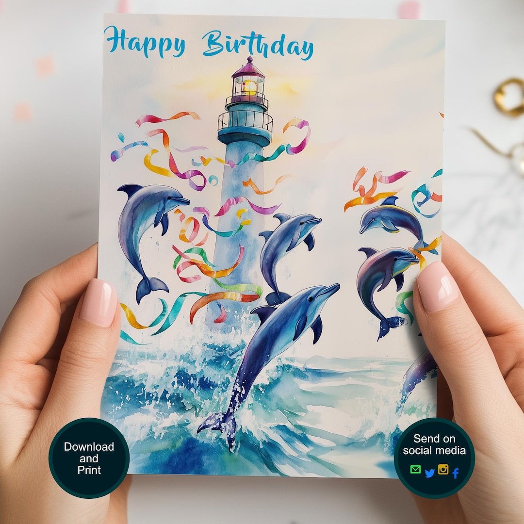 Dolphin Lighthouse Birthday Card - Animated Ecard, Printable Card ...