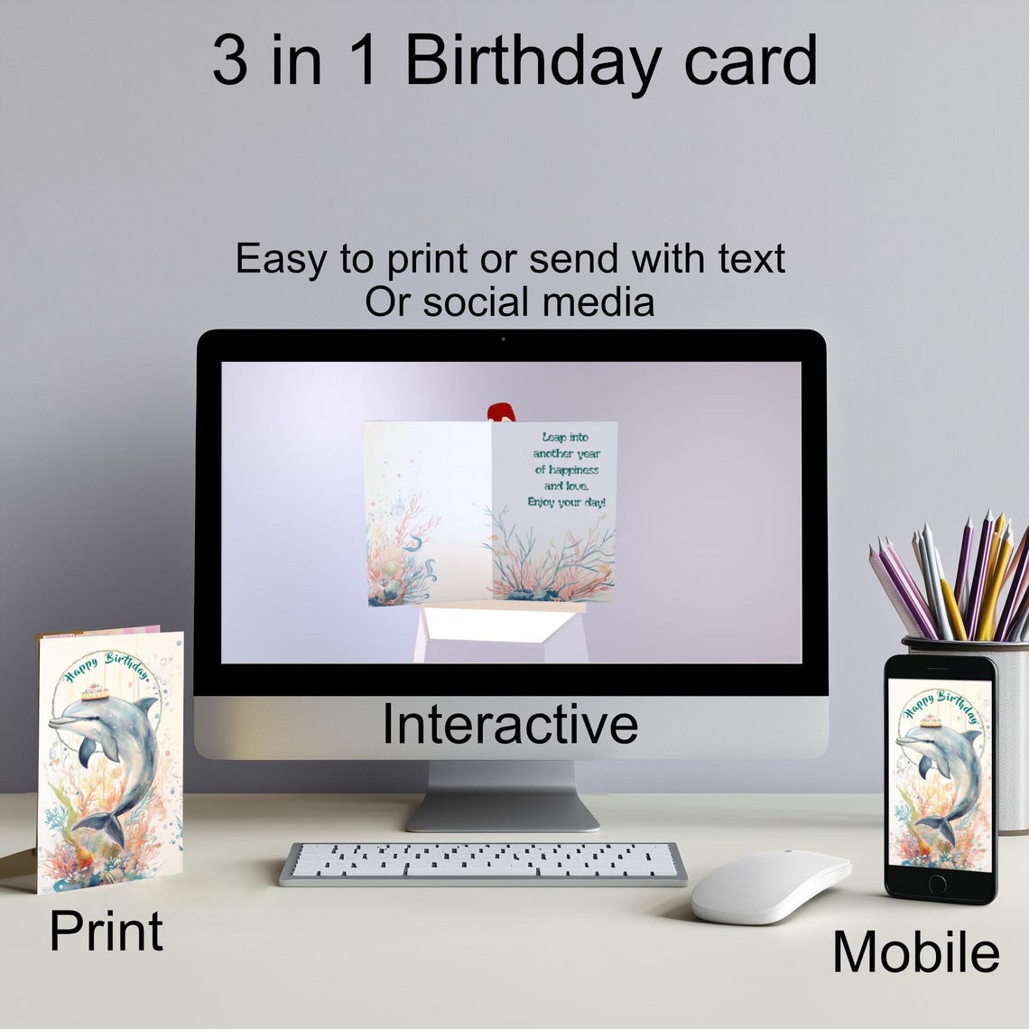 Dolphin Birthday Card – Animated Ecard, Printable 5x7 (digital Download ...