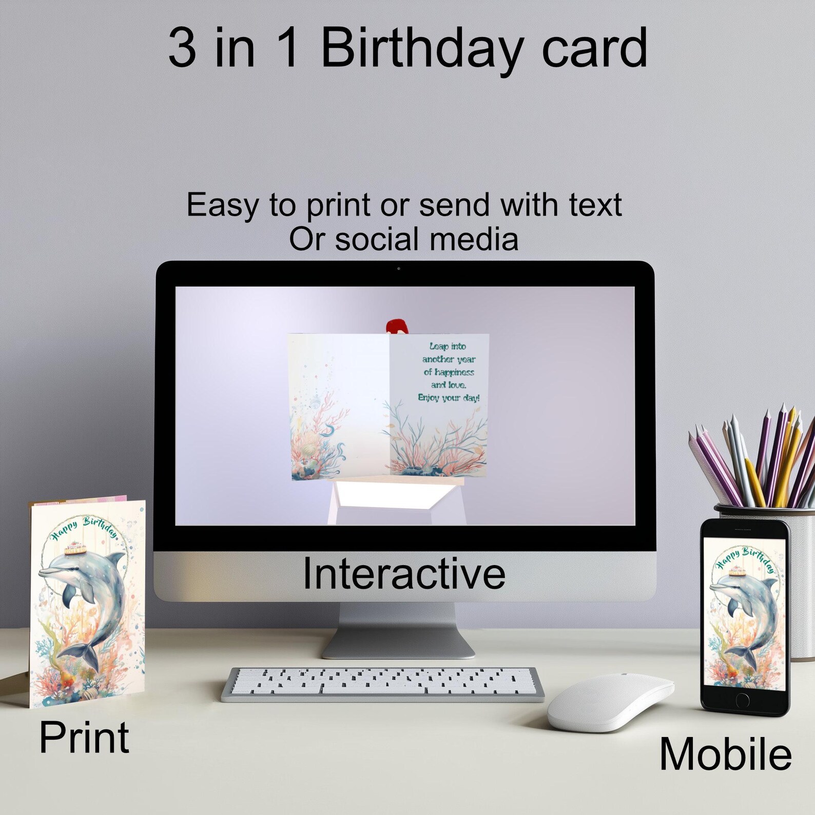 Dolphin Birthday Card – Animated Ecard, Printable 5x7 (digital Download ...