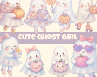 Pastel Halloween Ghost Clipart Bundle: Kawaii PNG Files (Digital Download