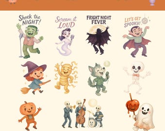 Retro Halloween PNG Bundle: Vintage Spooky Clipart (Digital Download, 32 Files